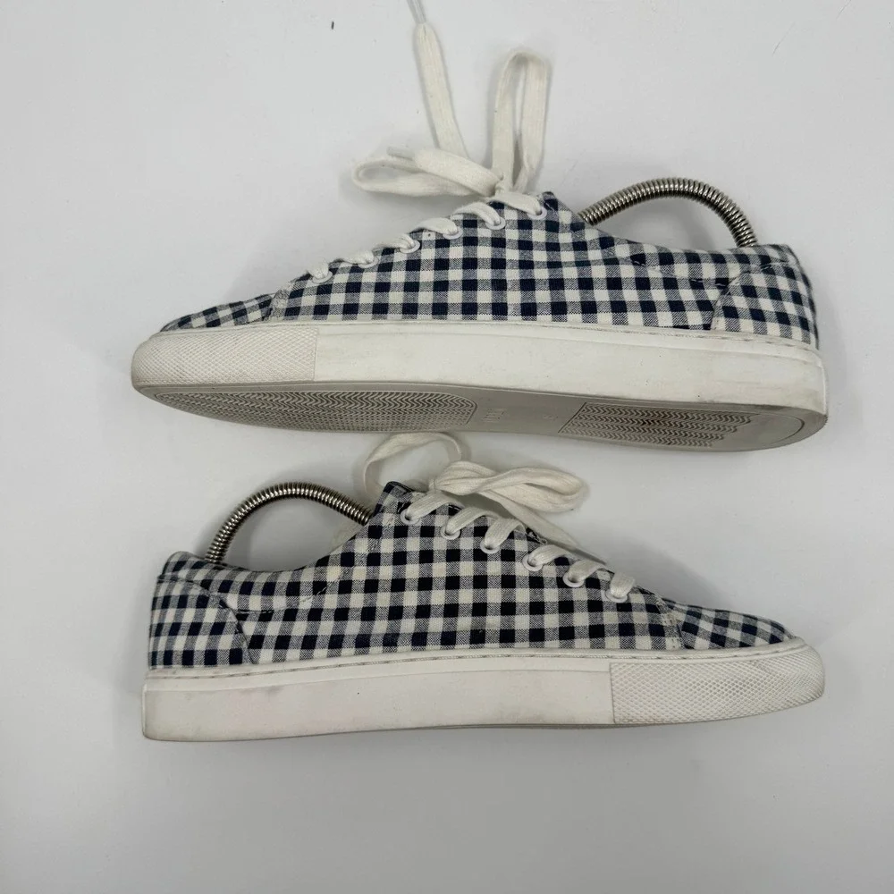 J.Crew Gingham Low Top‎ Sneaker Womens 8 Navy White Checkered BG338 Lace Up